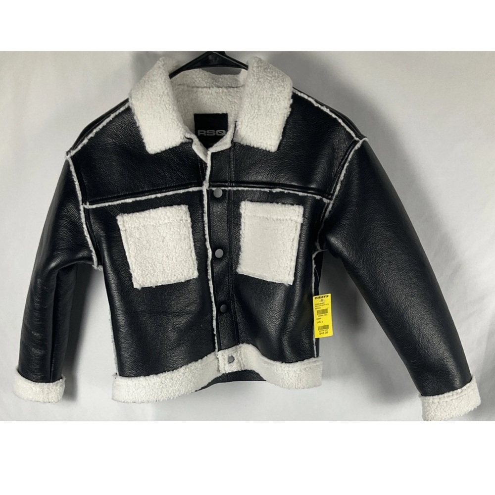 RSQ‎ Girls Small Black Faux Leather Sherpa Lined Jacket Tilly’s Cozy NWT